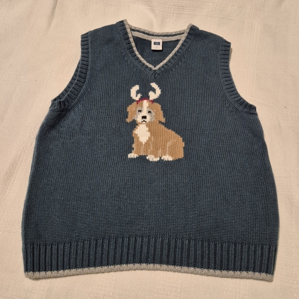 Janie and Jack boys size 5 sweater vest with dog wearing antlers, VGUC